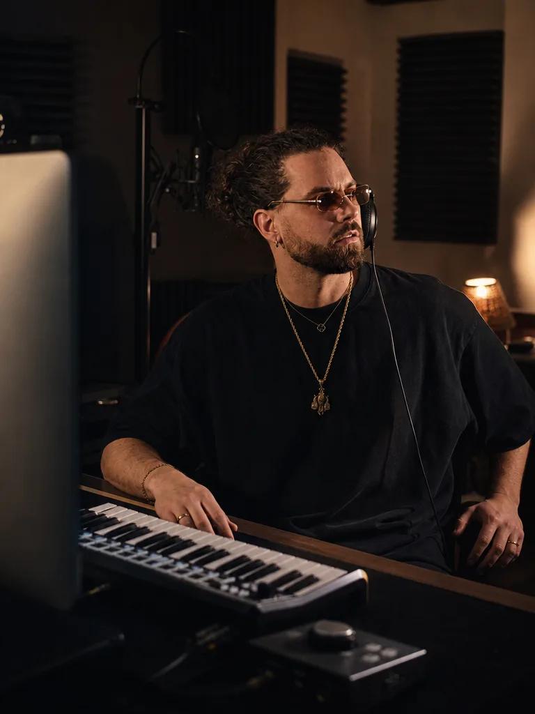 Willem X en un estudio de noche, una escena creada con IA.
